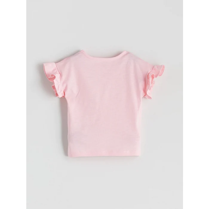LCW baby Pembe Bisiklet Yaka Kız Bebek Şortlu Pijama Takımı