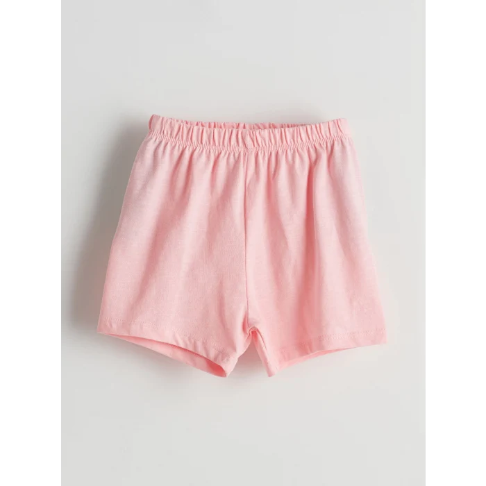 LCW baby Pembe Bisiklet Yaka Kız Bebek Şortlu Pijama Takımı
