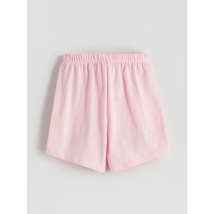 LCW baby Pembe Bisiklet Yaka Kız Bebek Şortlu Pijama Takımı