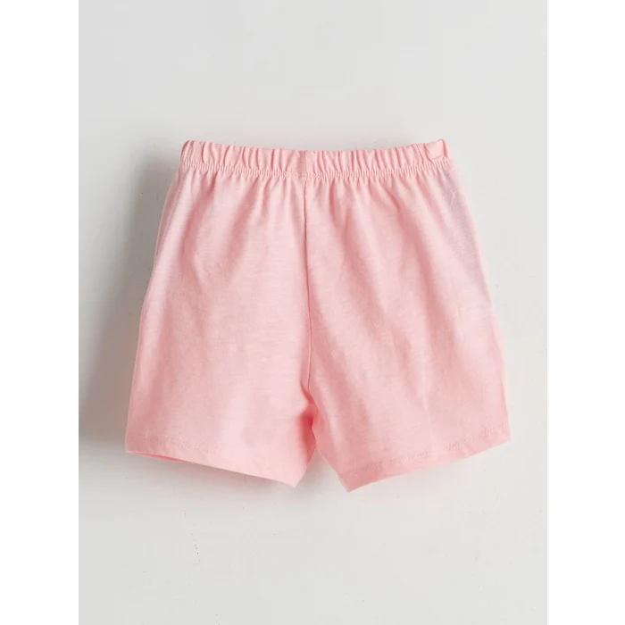 LCW baby Pembe Bisiklet Yaka Kız Bebek Şortlu Pijama Takımı