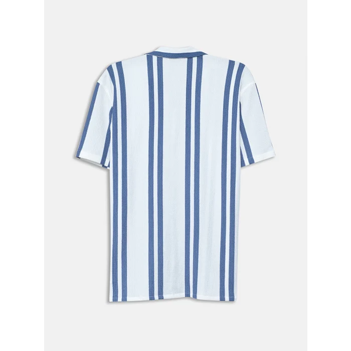 LCW Vision Mavi Regular Fit Kısa Kollu Çizgili Armürlü Erkek Gömlek