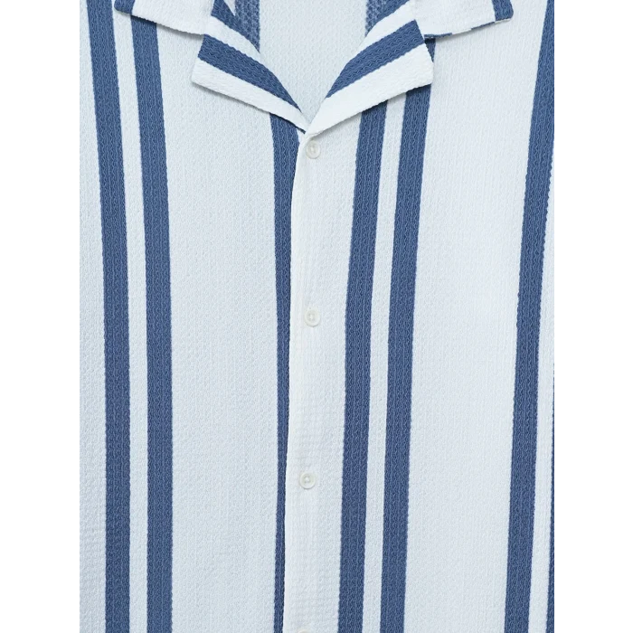 LCW Vision Mavi Regular Fit Kısa Kollu Çizgili Armürlü Erkek Gömlek