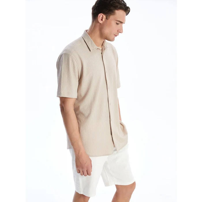 LC Waikiki Bej Regular Fit Kısa Kollu Erkek Gömlek