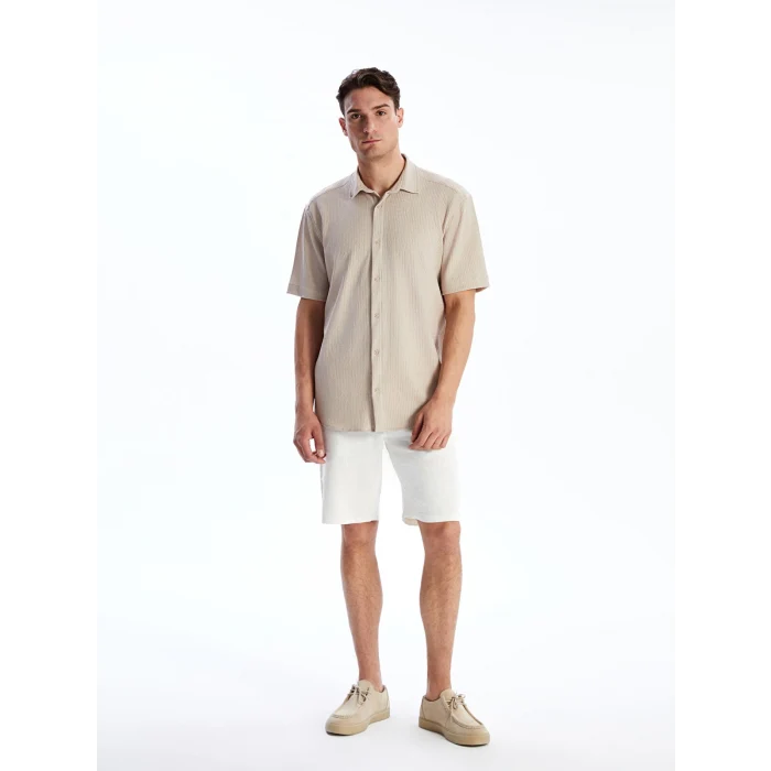 LC Waikiki Bej Regular Fit Kısa Kollu Erkek Gömlek