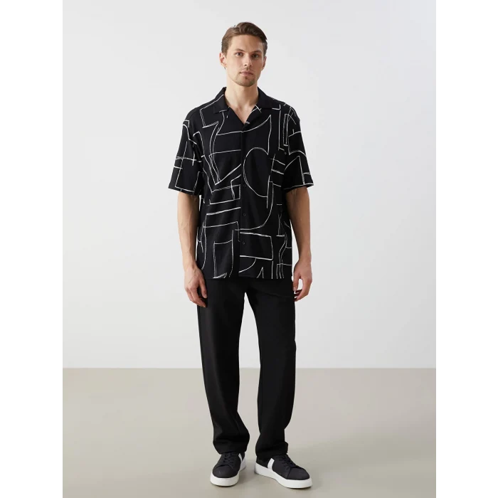 LCW Vision Siyah Regular Fit Kısa Kollu Desenli Erkek Gömlek