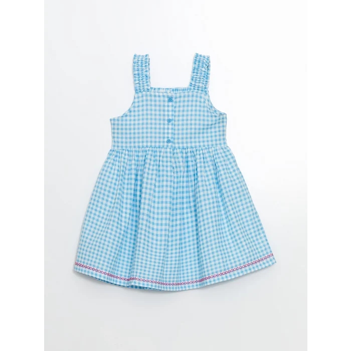 LCW Kids Mavi Kare Yaka Çiçekli Kız Çocuk Keten Elbise
