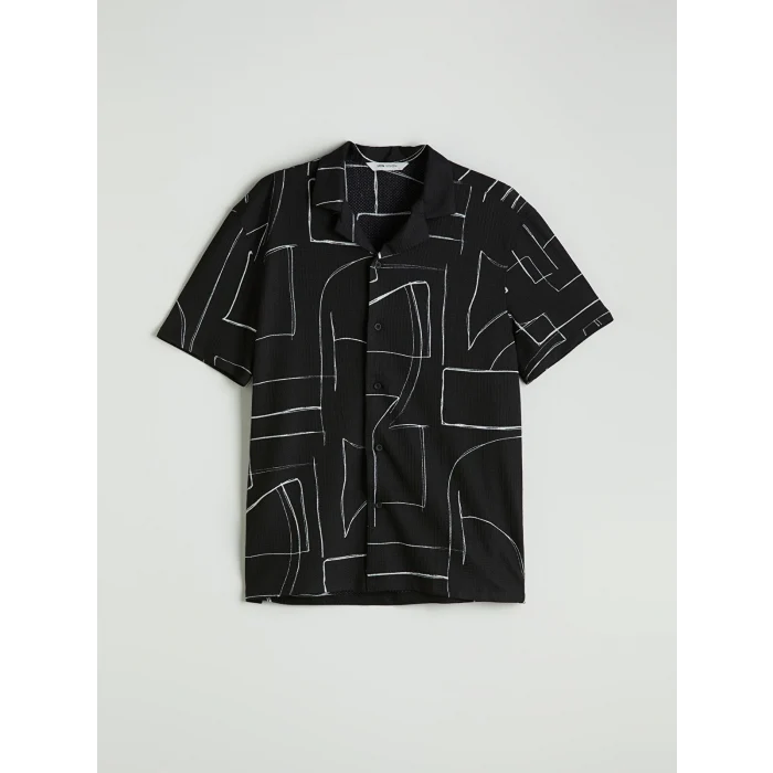 LCW Vision Siyah Regular Fit Kısa Kollu Desenli Erkek Gömlek