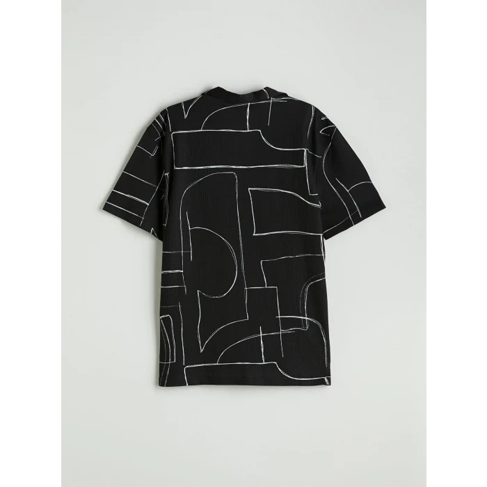 LCW Vision Siyah Regular Fit Kısa Kollu Desenli Erkek Gömlek