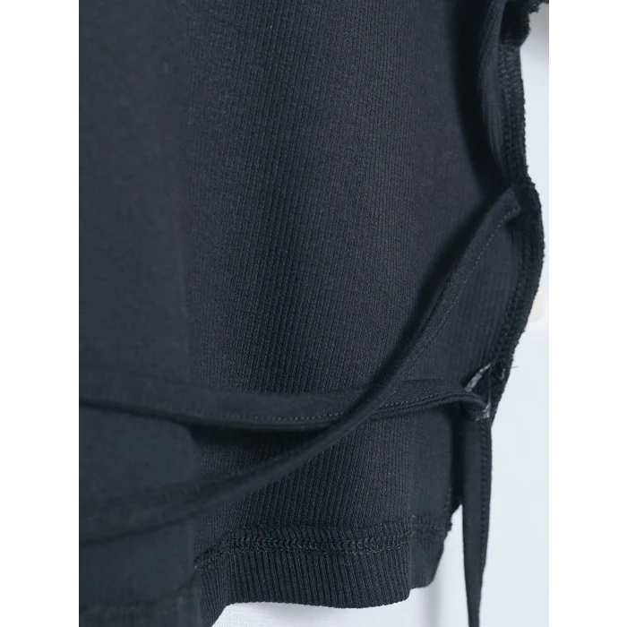 XSIDE Siyah Bisiklet Yaka Düz Kısa Kollu Kadın Crop