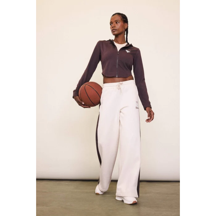 Defacto D6129 Ekru DeFactoFit NBA Chicago Bulls Eşofman Altı Wide Leg Geniş Bol Paça Standart Boy