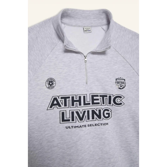 Defacto D7754 Gri DeFactoFit Oversize Geniş Kalıp Dik Yaka Baskılı Sporcu Sweatshirt