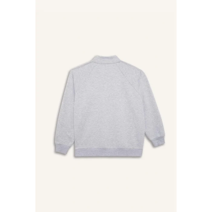 Defacto D7754 Gri DeFactoFit Oversize Geniş Kalıp Dik Yaka Baskılı Sporcu Sweatshirt
