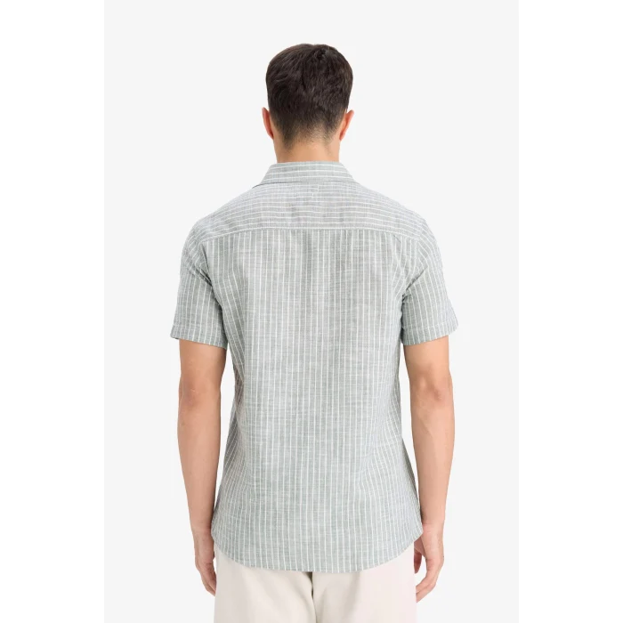 Defacto F6400 Yeşil Pamuklu Çizgili Kısa Kollu Gömlek