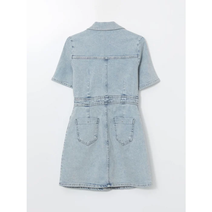 XSIDE Mavi Gömlek Yaka Kadın Jean Mini Elbise