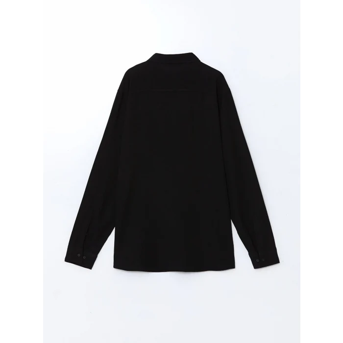 LCW Vision Siyah Slim Fit Uzun Kollu Keten Karışımlı Erkek Gömlek