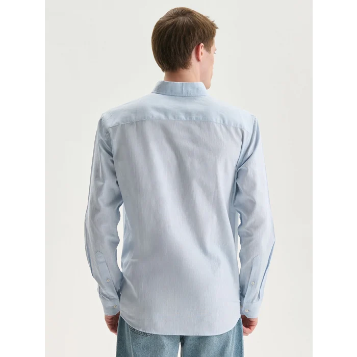 LCW Vision Mavi Regular Fit Uzun Kollu Keten Karışımlı Erkek Gömlek