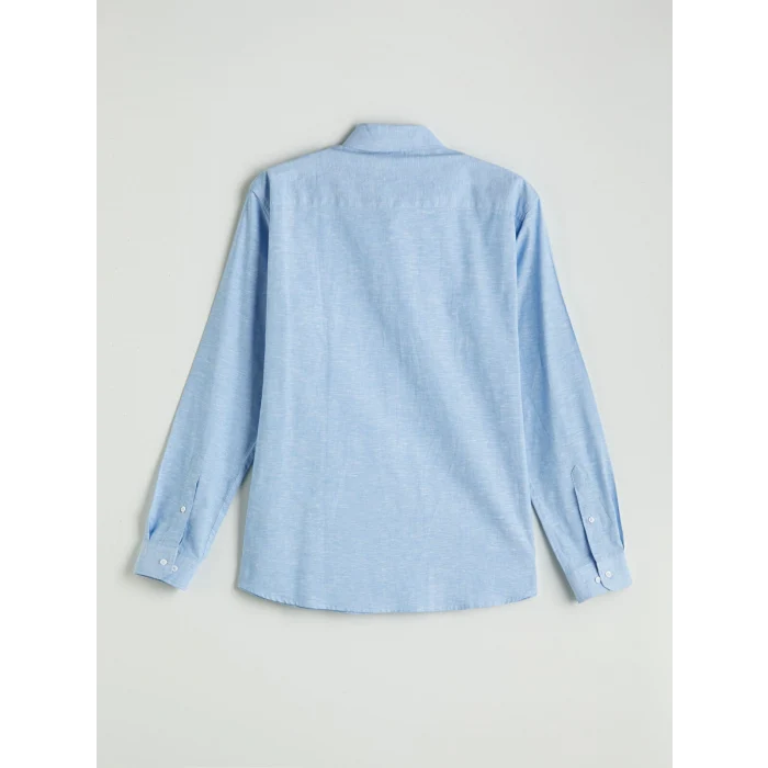 LCW Vision Mavi Regular Fit Uzun Kollu Keten Karışımlı Erkek Gömlek