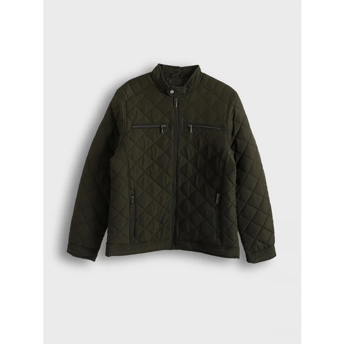 LCWAIKIKI Classic Haki Standart Kalıp Biker Yaka Kapitoneli Erkek Mont