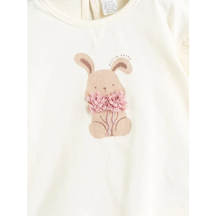 LCW baby Ekru Bisiklet Yaka Baskılı Kız Bebek Bluz ve Tayt 2li Takım