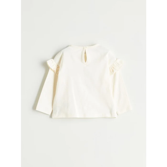 LCW baby Ekru Bisiklet Yaka Baskılı Kız Bebek Bluz ve Tayt 2li Takım