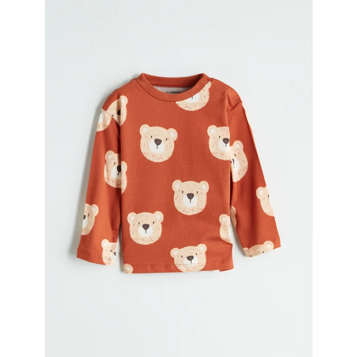 LC Waikiki Kahverengi Baskılı Erkek Bebek Tişört ve Pantolon 2li