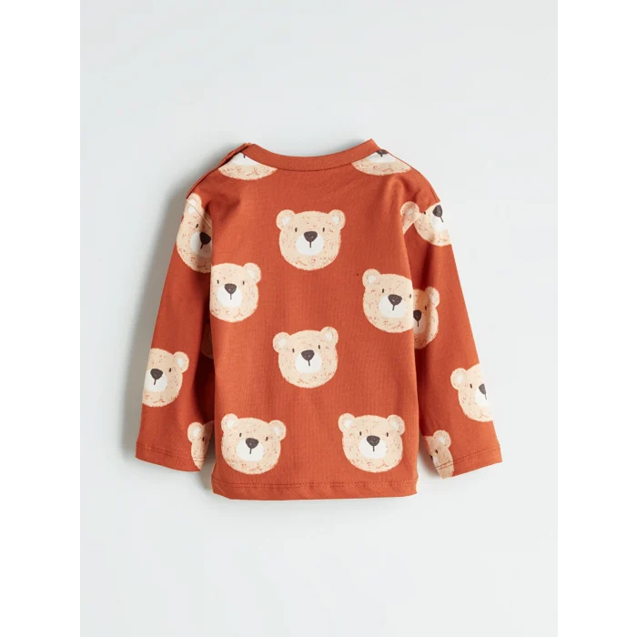 LC Waikiki Kahverengi Baskılı Erkek Bebek Tişört ve Pantolon 2li