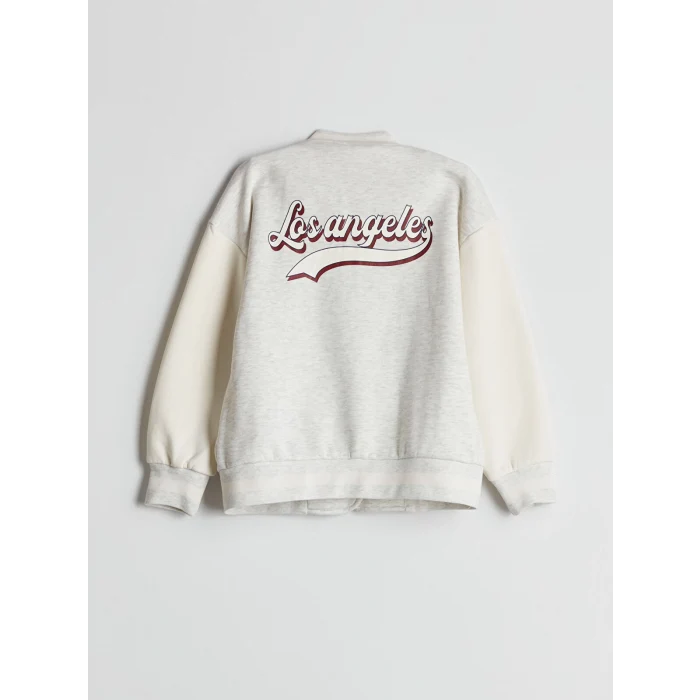 LCW Kids Gri Los Angeles Baskılı Kız Çocuk Kolej Ceket