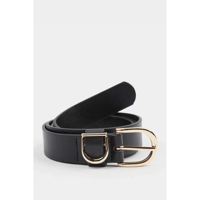 Defacto F3271 Siyah Kadın Oval Toka Suni Deri Jean Kemeri