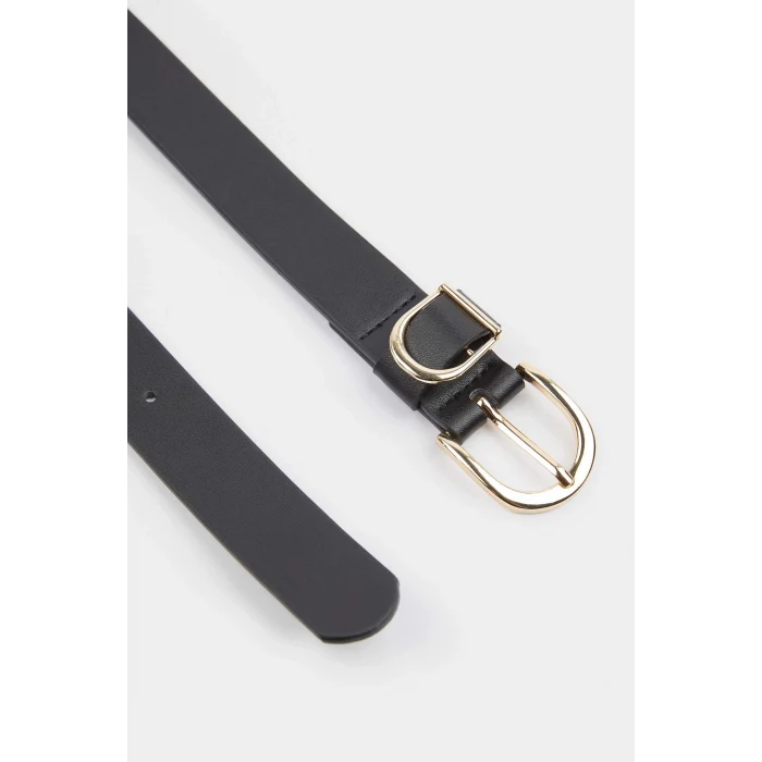 Defacto F3271 Siyah Kadın Oval Toka Suni Deri Jean Kemeri