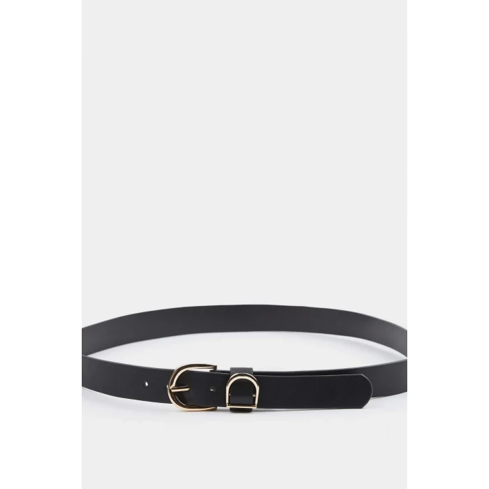 Defacto F3271 Siyah Kadın Oval Toka Suni Deri Jean Kemeri