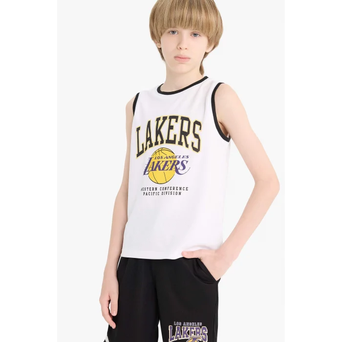 Defacto E4845 Beyaz Erkek Çocuk NBA Los Angeles Lakers Bisiklet Yaka Atlet