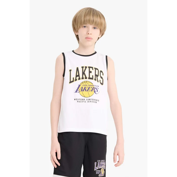 Defacto E4845 Beyaz Erkek Çocuk NBA Los Angeles Lakers Bisiklet Yaka Atlet