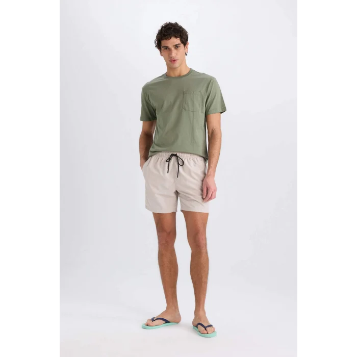 Defacto E0993 Bej Regular Fit Kısa Boy Yumuşak Tuşeli Deniz Şortu