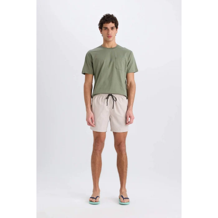 Defacto E0993 Bej Regular Fit Kısa Boy Yumuşak Tuşeli Deniz Şortu