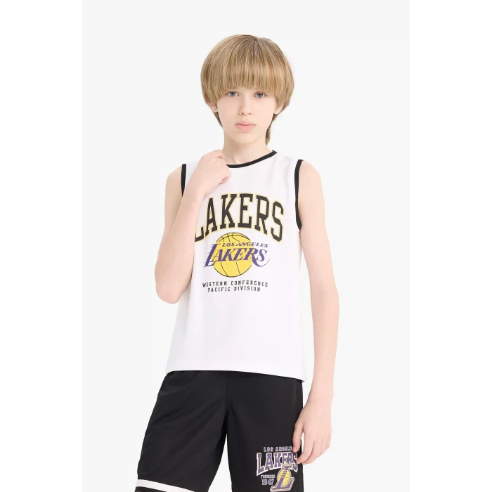 Defacto E4845 Beyaz Erkek Çocuk NBA Los Angeles Lakers Bisiklet Yaka Atlet