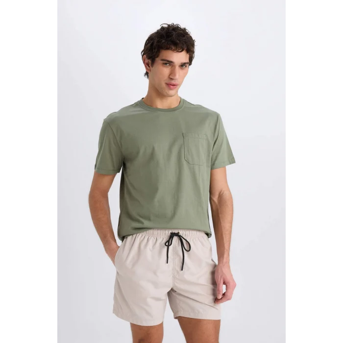 Defacto E0993 Bej Regular Fit Kısa Boy Yumuşak Tuşeli Deniz Şortu