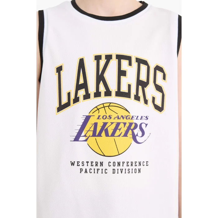 Defacto E4845 Beyaz Erkek Çocuk NBA Los Angeles Lakers Bisiklet Yaka Atlet