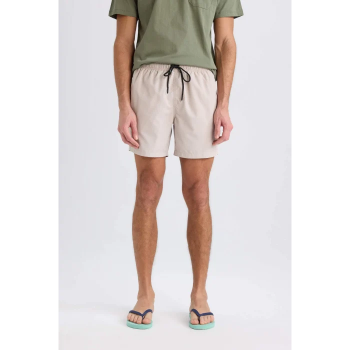Defacto E0993 Bej Regular Fit Kısa Boy Yumuşak Tuşeli Deniz Şortu