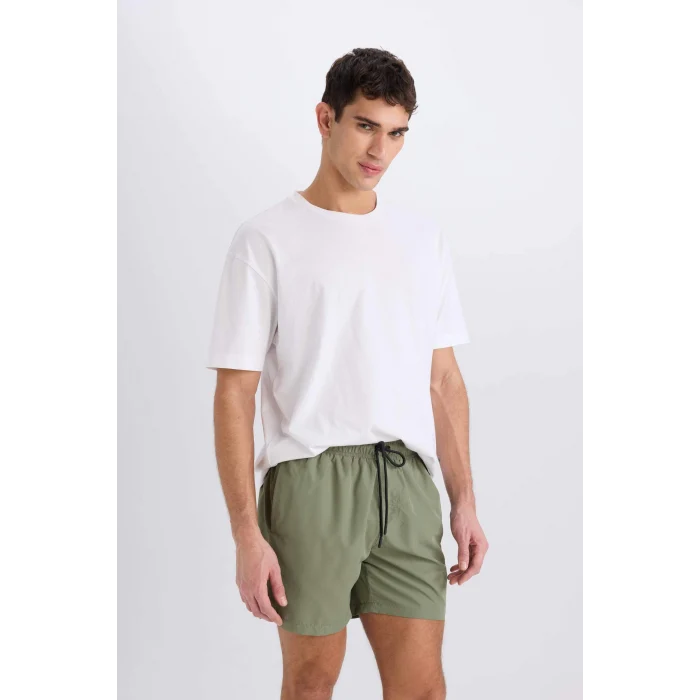 Defacto X2955 Haki File Astarlı Hızlı Kuruyan Kısa Boy Deniz Şortu