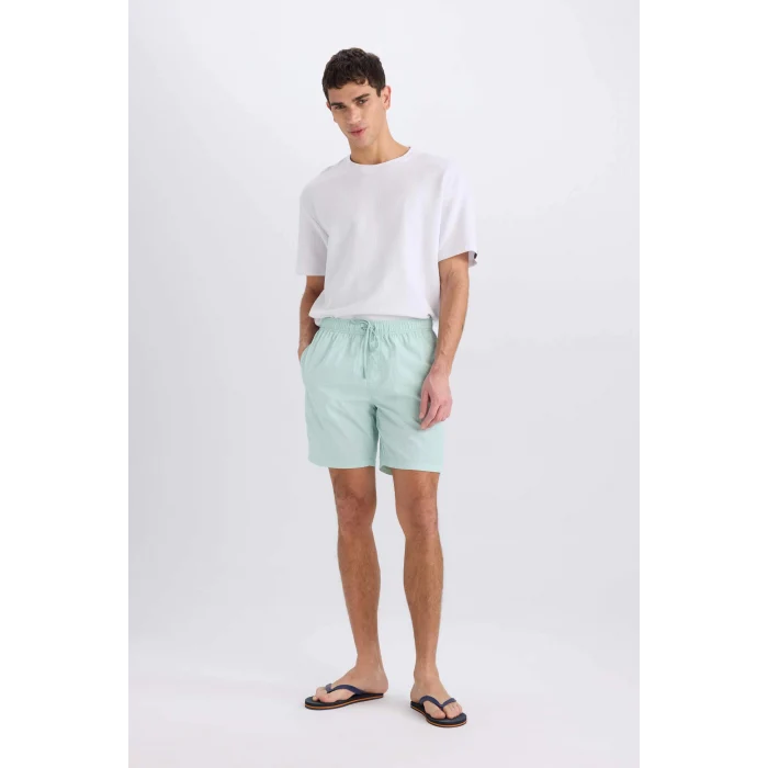 Defacto E0978 Turkuaz Regular Fit File Astarlı Diz Üstü Deniz Şortu