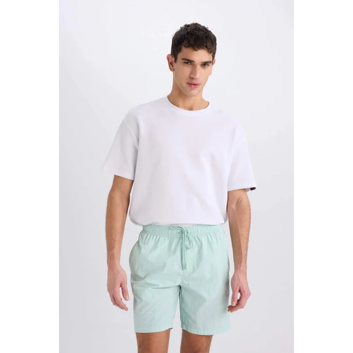 Defacto E0978 Turkuaz Regular Fit File Astarlı Diz Üstü Deniz Şortu