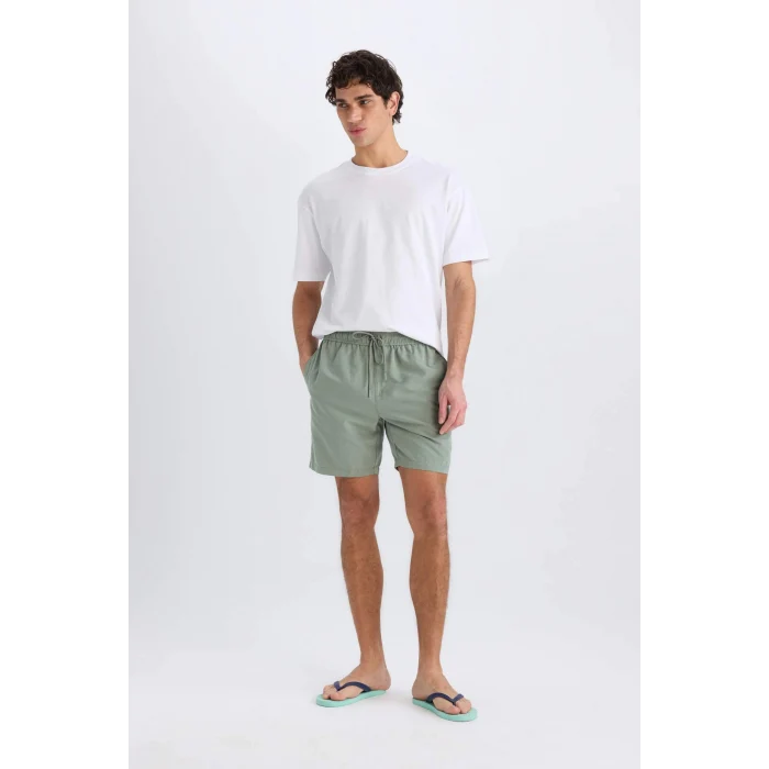 Defacto E0993 Haki Regular Fit Kısa Boy Yumuşak Tuşeli Deniz Şortu