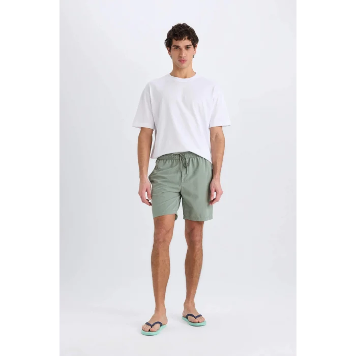 Defacto E0993 Haki Regular Fit Kısa Boy Yumuşak Tuşeli Deniz Şortu