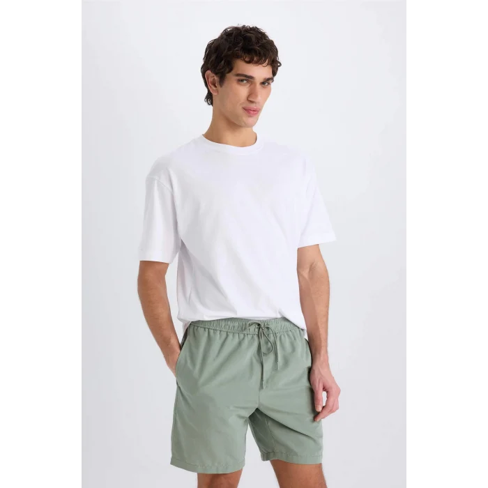 Defacto E0993 Haki Regular Fit Kısa Boy Yumuşak Tuşeli Deniz Şortu