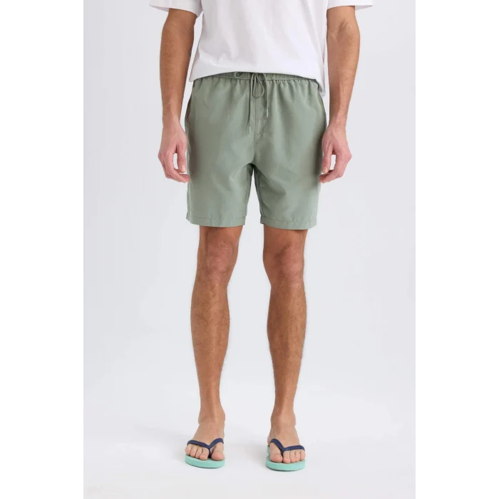 Defacto E0993 Haki Regular Fit Kısa Boy Yumuşak Tuşeli Deniz Şortu