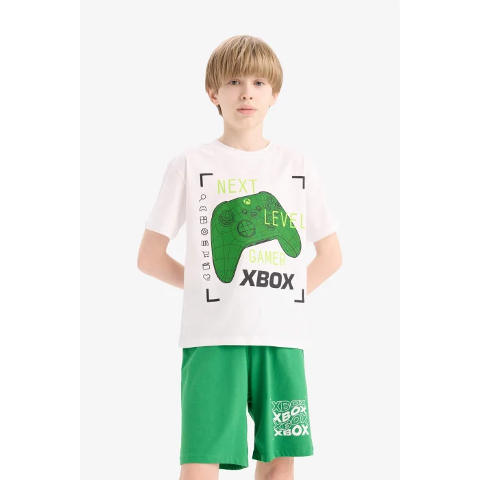 Defacto E0345 Beyaz Erkek Çocuk Xbox Pijama Takımı Kısa Kollu Üst Beli Lastikli Şort