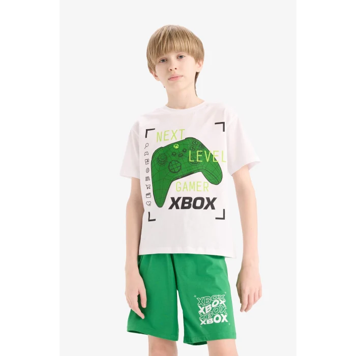 Defacto E0345 Beyaz Erkek Çocuk Xbox Pijama Takımı Kısa Kollu Üst Beli Lastikli Şort