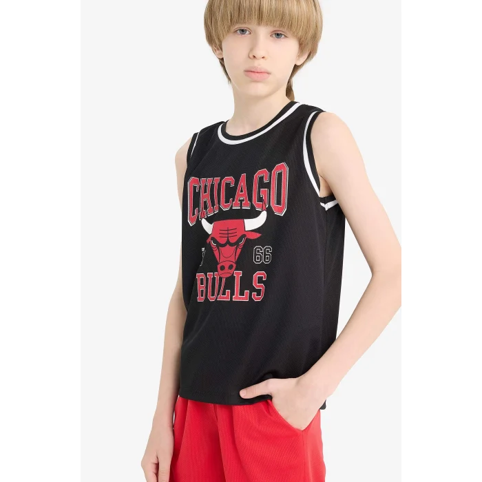 Defacto E4846 Siyah Erkek Çocuk NBA Chicago Bulls Bisiklet Yaka Atlet