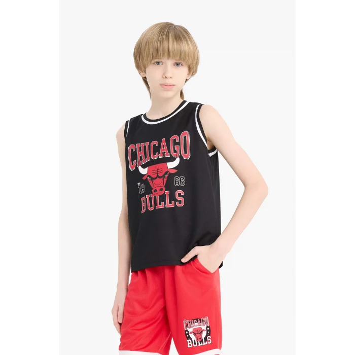 Defacto E4846 Siyah Erkek Çocuk NBA Chicago Bulls Bisiklet Yaka Atlet