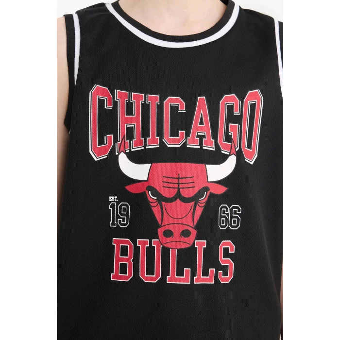 Defacto E4846 Siyah Erkek Çocuk NBA Chicago Bulls Bisiklet Yaka Atlet